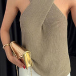 Chic crossover sleeveless knit top