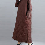 Simple Split-Joint High-Neck H-Line Quilted Midi Dress