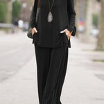 Casual Solid Pocket V Neck Long Sleeve Two Pieces