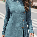 Street Solid Buttons O Neck Tops
