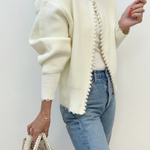 Pearl Trim Ripped Hem Cardigan