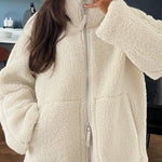 Stand-up collar zip-up lamb wool oversized coat