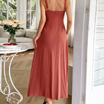 A-Line High Waisted Contrast Color Zipper Spaghetti-Neck Midi Dresses