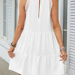 A-Line Loose Hollow Pleated Solid Color Split-Joint Round-Neck Mini Dresses