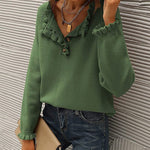 Long Sleeve Button Down Ruffle Knit Pullover Sweater Tops