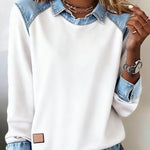Women'S Casual Lapel Denim Stitching Pullover Sweatshirt