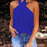Margovil Criss Cross Halter Solid Sleeveless Top