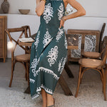 A-Line Loose Contrast Color Halter-Neck Maxi Dresses