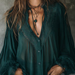 Quiet Luxury Chiffon Lace Splicing Tie Neckline Blouse