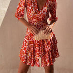 Vibrant Voyage Unique Print Half Sleeve Elastic Waist Tiered Mini Dress