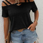 Solid Color Cold Shoulder Casual T-shirt