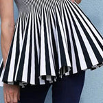 Short Sleeves Pleated Split-Joint Striped Patterns Lapel Blouses&Shirts Tops