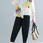 Printed Shirt + Solid Wide Leg Pants