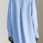 Reality Calling Linen Blend Solid Button Long Sleeve Loose Blouse