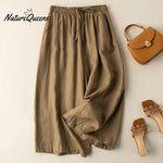 Dropping cotton and linen cropped wide-leg pants