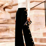 High Waisted Loose Buttoned Contrast Color Split-Joint Blazer Pants