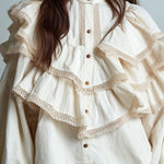Victorian Ivory Ruffled Lace-Trim Blouse & Shorts Two-Piece Set
