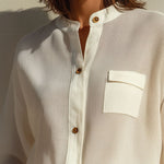 Quiet Luxury Relaxed Ivory Textured Button-Up Blouse