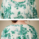 Loose Short Sleeves Floral Printed Pleated Split-Joint Round-Neck Midi Dresses