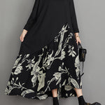 A-Line High-Low Asymmetric Flower Print Split-Joint V-Neck Midi Dresses