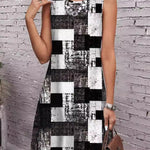 Sleeveless Plaid Round-Neck Mini Dresses
