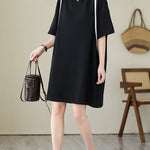 Loose Short Sleeves Split-Joint Round-Neck Mini Dresses