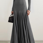 Long Sleeves Skinny Solid Color High Neck Maxi Dresses
