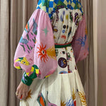 Retro French court style pleated maxi print dress