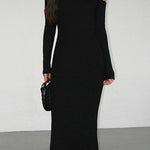 Long Sleeves Skinny Hollow Solid Color Cold Shoulder Maxi Dresses