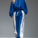 Retro Sporty Hoodie And Striped Wide-leg Pants Set