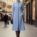 A-Line Bodycon Asymmetric Pleated Pockets Solid Color Split-Joint Stand Collar Midi Dresses