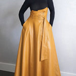 A-Line High Waisted Belted Pockets Solid Color Zipper Skirts Bottoms