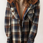 Snap Button Sherpa Lined Hooded Flannel Jacket