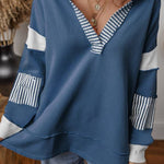 Light French Beige Striped Patchwork Collar Sweatshirt