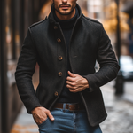 Men's Blended Stand Collar Single-breasted Slim Fit Solid Color Jacket