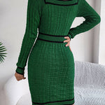 Bodycon Long Sleeves Buttoned Contrast Color Plaid Square-Neck Mini Dresses Sweater Dresses