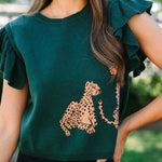 In The Wild Hunter Green Cheetah Sweater