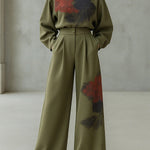 Long Sleeves Floral Printed Split-Joint Round-Neck Blouses&Shirts Tops