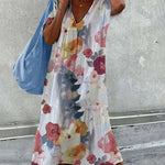 Zeagoo Women's Baggy Floral Print Swing Midi Dress Short Sleeve Casual Beach Sundress