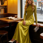 Bodycon Irregularity Pleated Split-Back Split-Joint Half Turtleneck Maxi Dresses
