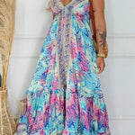 Bohemian Style Unique Print V-neck Suspender Holiday Maxi Dress