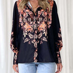 Temperament V-neck long-sleeved single-breasted shirt