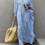 Batwing Sleeves Loose Leopard Split-Side Sun Protection V-Neck Cover-Ups Swimwear Maxi Dresses