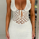 U Neck Halter Backless Hollow Out Bodycon Knit Mini Dress