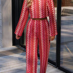 Tamia Knit Colorful Wave Unique Print Crop Top and Stretch Wide Leg Pants Set