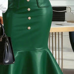 Bodycon High Waisted Buttoned Solid Color Zipper Skirts Bottoms