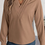 Elegant Layered V-neck Long-sleeved Casual Shirt