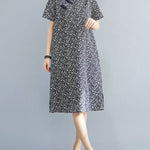 Artistic Retro Floral Printed Stand Collar Short Sleeves Cheongsam Midi Dress