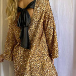Dance All Night Sequin Back Tie Up Bow Loose Mini Dress
