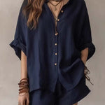 Women'S Casual Shirt And Shorts Set